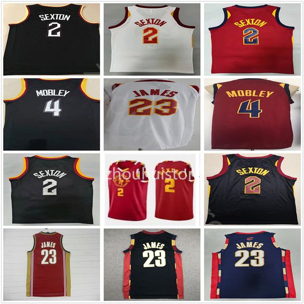 

2021/22 mens 75th city collin 2 sexton basketball jerseys retro evan 4 mobley 23 lebron high school james sti, Black;red
