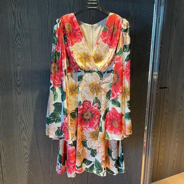 

casual dresses 2021 spring flowers blooming long sleeve ladies elegant floral, Black;gray