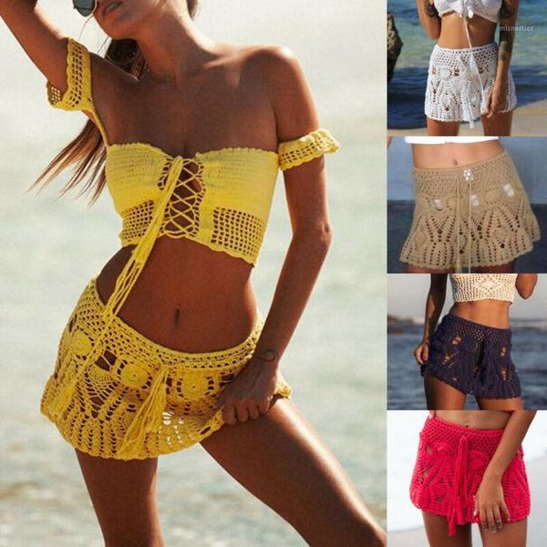 

women's summer bathing suit lace crochet bikini swimwear cover up beach skirt sundress, White;black