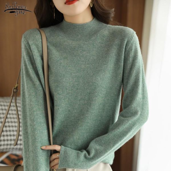 

women's sweaters autumn half turtleneck knitted sweater fashion casual long sleeve bottoming women slim fit solid full femme 17985, White;black