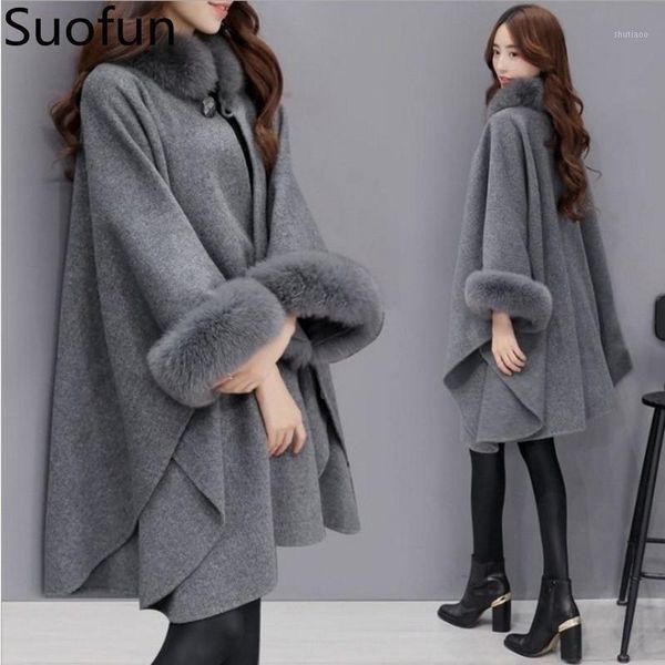 

women's wool & blends winter and autumn fashion korean hair collar medium length woolen coat temperament cape female coats, Black