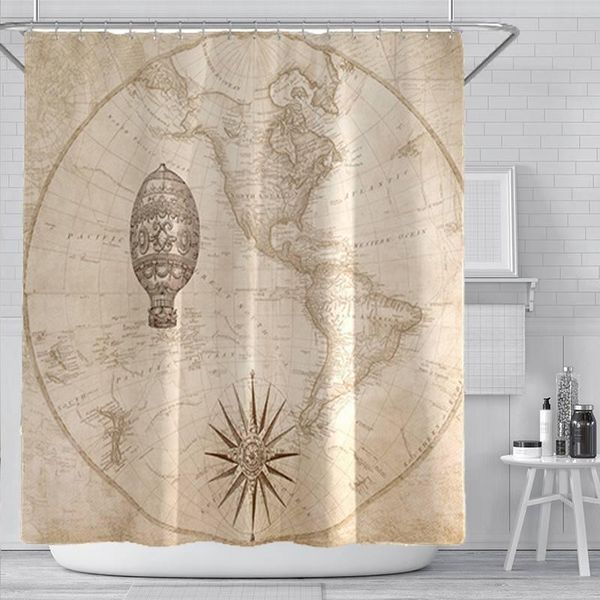 

shower curtains 1-3pcs bathroom curtain set navigation guide toilet cover mat non-slip rug waterproof fabric for home el