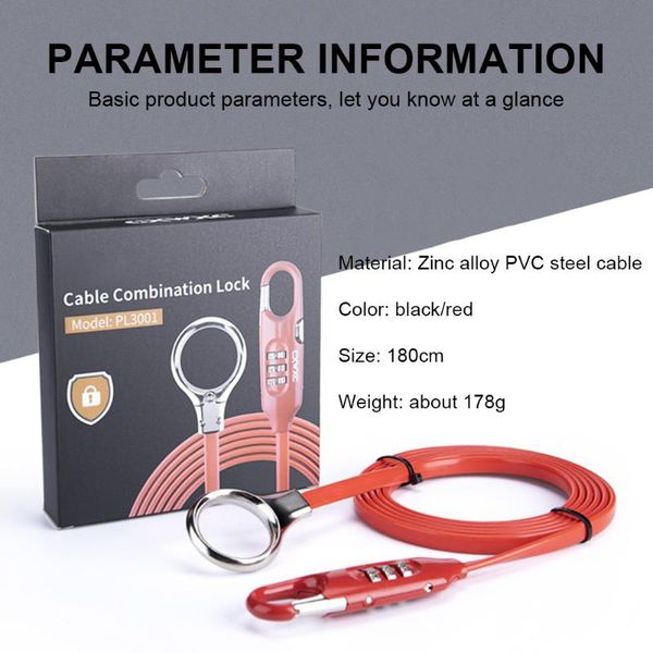 

bike locks bicycle lock 3 digit combination padlock 180cm steel wire safety anti theft cable helmet travel luggage