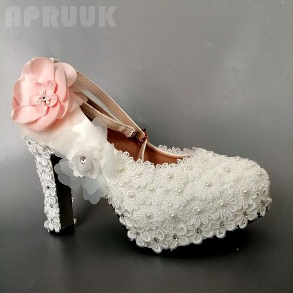 

dress shoes wedding bride luxury designer 11cm super high block heels lace pink flower ladies party dinner proms bridal, Black