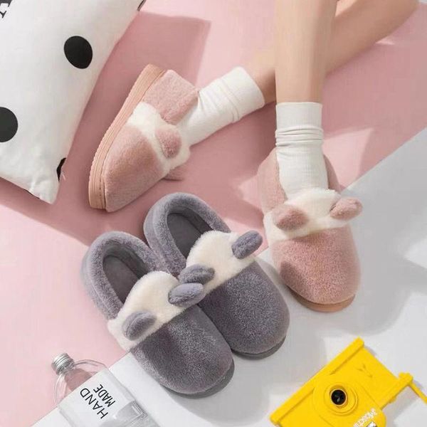 

cute women home slippers cartoon lovely slip on winter warm house shoes ladies girls indoor slides men, Black