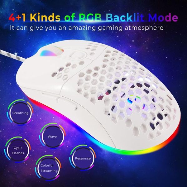 

mice 39xd 7200dpi usb wired mouse optical gaming honeycomb shell rgb led backlight