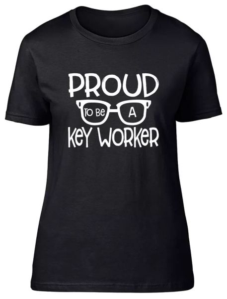 

proud to be a keyworker fitted womens ladies t shirt, White;black