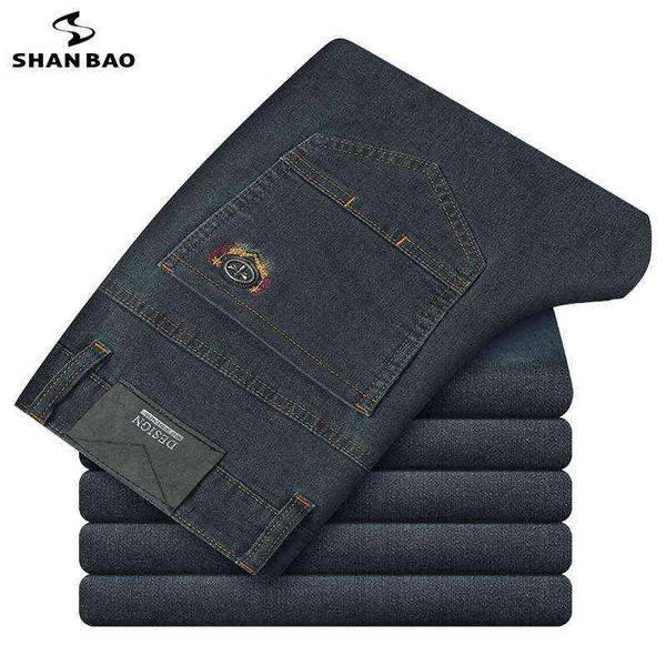 Shan Bao Men's Calças de Jeans Clássicas Bordado Bordado 2020 Outono Inverno Brand Vestuário Negócio Casual Denim Jeans Cinza Preto G0104