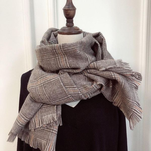 

autumn winter women's scarf vintage plaid warm shawl scarves, Blue;gray