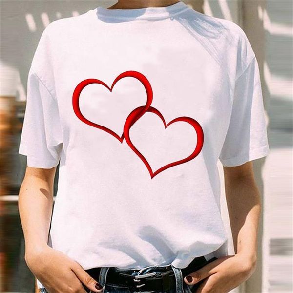 

graphic spring summer geometric 90s women happy valentines day fashion print female clothes tees shirt, White