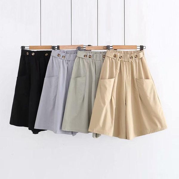

women's shorts casual women summer wide leg skirts solid button pockets high waist flared short pants korean fashion elegant midi, White;black