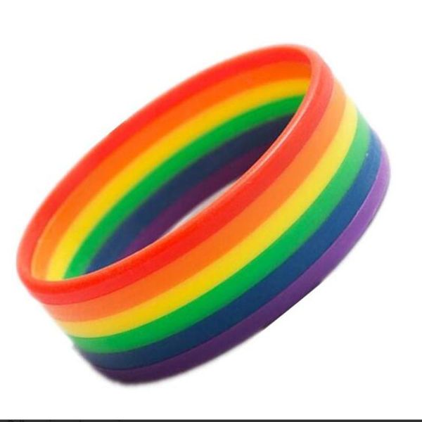 

tennis 50pcs six layer gay pride rainbow bisexual lesbian silicone wristband bracelet for trans gift rubber band, Golden;silver