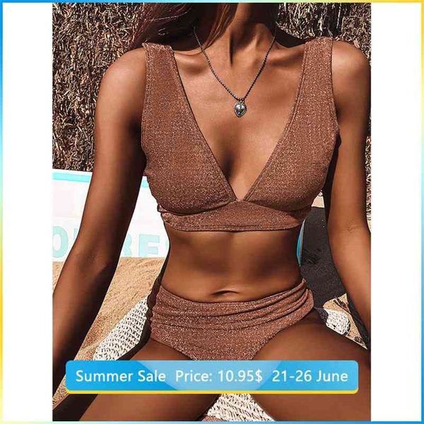 

micendy shiny bikini swimwear push up swimsuit female gold wire bathing suits summer solid high waist bikini sets xl wear 210621, White;black