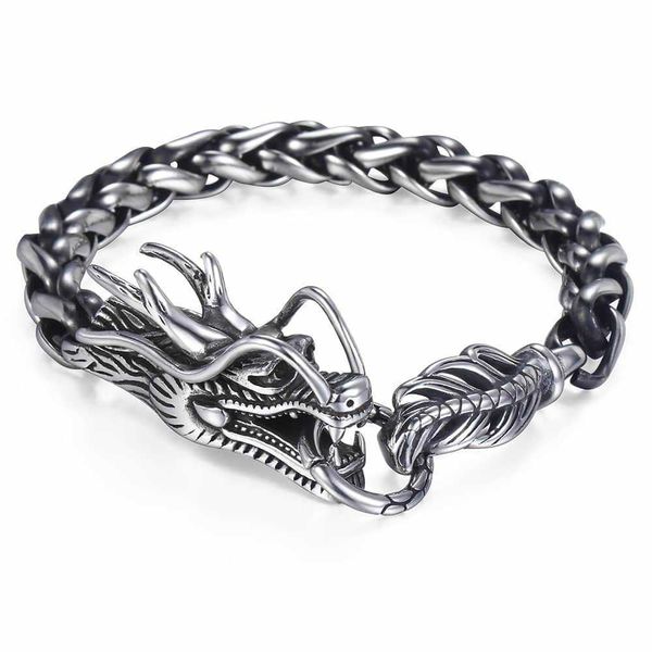 Davieslee Dragon Head Bracciale da uomo Bracciale in acciaio inossidabile 316L maschile Catena a maglie di grano Gioielli punk 9mm 21,5 cm DLHB450 210609