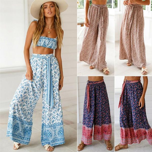 

summer autumn boho baggy harem womens pant hippie wide leg gypsy palazzo trousers bottoms floral print drawstring robe femm, Black;white