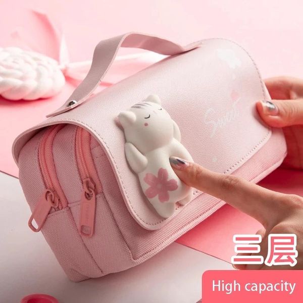 

pencil cases stress reli bag handle pen case 2 zippers korea stationery school supplies pouch cute organizer lovely gift