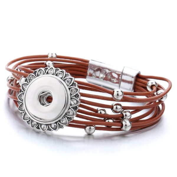 

retro pu leather magnetic buckle snaps bracelet jewelry multilayers 18mm ginger snap buttons chunk punk charm wristband, Golden;silver