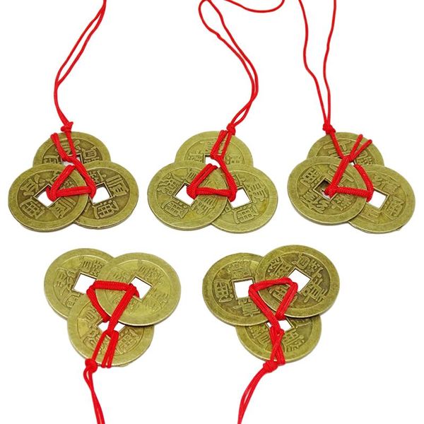 

decorative objects & figurines 5pcs 1inch alloy chinese fortune coins car interior collection office wealth success with red string traditio