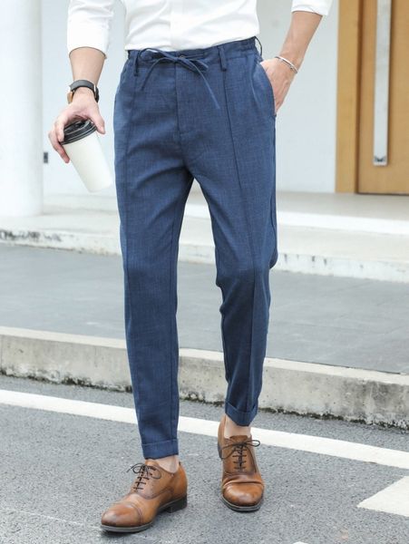 

men slant pocket tie front pants x57a#, Black