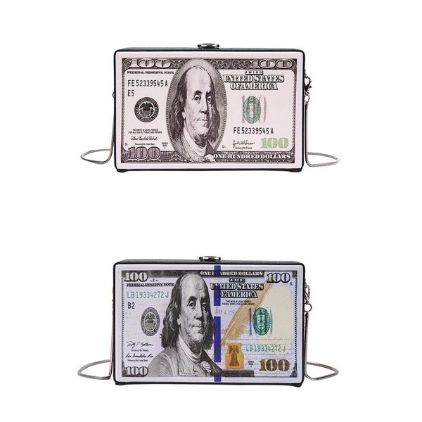 

women retro dollar bill box clutch fashion hundred chain shoulder bags cute crossbody evening purse and brand duffel