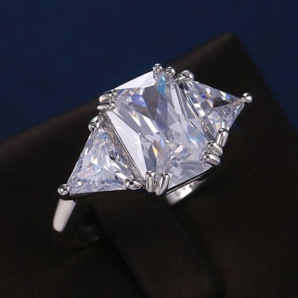 

wedding rings caoshi luxury crystal bridal for women brilliant big square with two triangle zirconia trendy jewelry drop, Slivery;golden