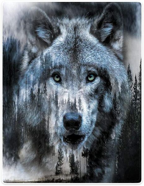 

blankets wolf blanket animal soft fluffy fleece throw,grey