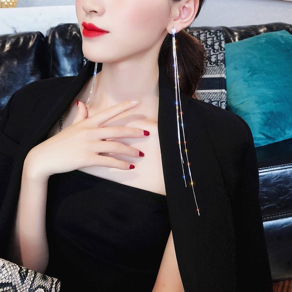 

extreme long tassel rhinestone drop earrings women crystal trendy big female jewelry dangle earrings fashion brincos gift, Silver
