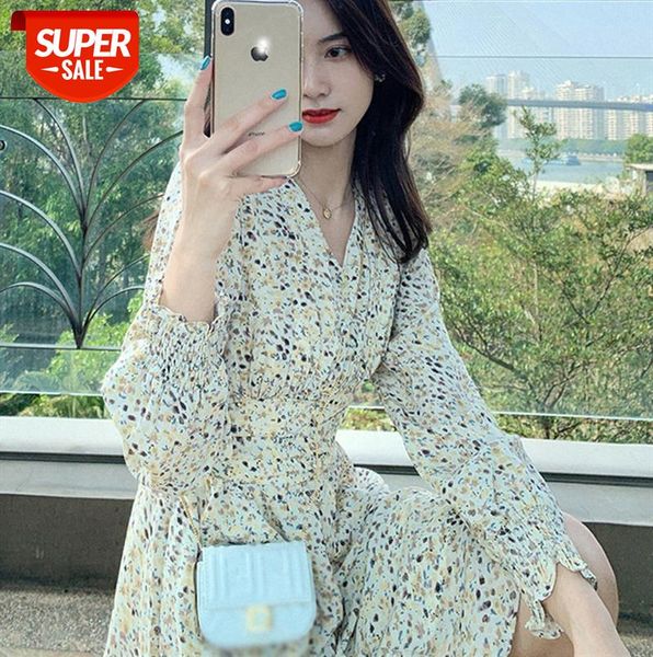 

early floral dress female gentle temperament loose waist small mid-length skirt korean commuter #wv0r, Black;gray
