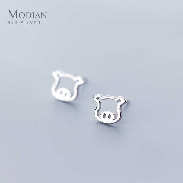 Tiny Ear Stud for Girl Real 925 Sterling Silver Anima Bonito Pequeno Porco Brincos Para Mulheres Fine Jewelry 210707