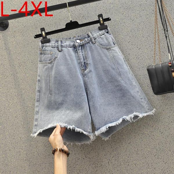 

plus size pants denim shorts summer ladies large blue wide leg elastic waist pockets casual female l xl 2xl 3xl 4xl, Black