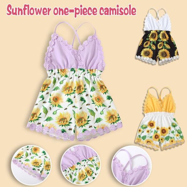 

summer baby girls clothes infant sunflower flower sling jumpsuit born outfits ropa girl #11 clothing sets, White