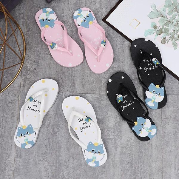 

flip flops women's summer thick-soled outer wear sandals and slippers seaside beach shoes korean casual trend, Black