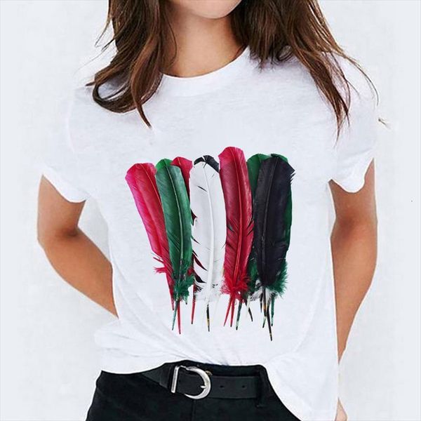 

Summer And Women Feather Mens T Shirts Print Graphic Ladies Casual Simple Round Neck White Tops Short Sleeve Tee, White;black