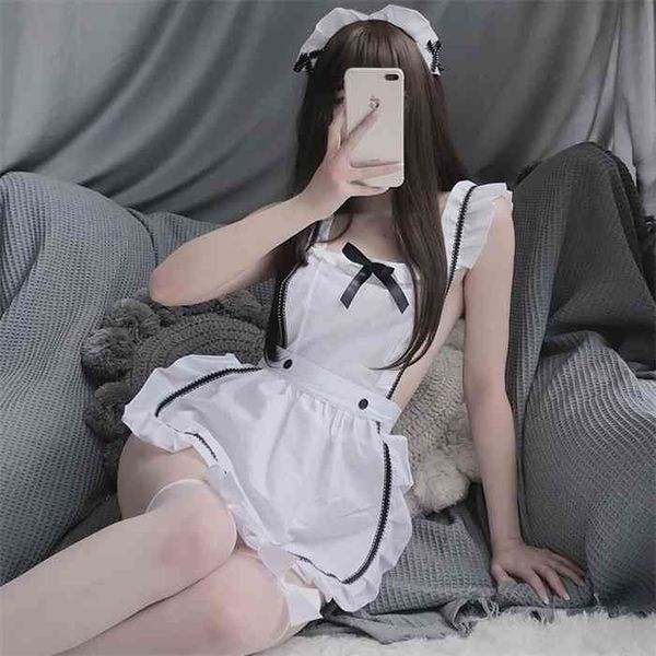

anime kawaii lingerie white maid outfit for woman sailor school girl cosplay costumes cos maid uniform apron babydoll, Black;white