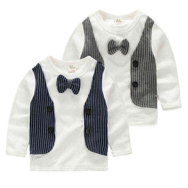 

1-6y baby clothes t shirts faux two pieces cotton spring new arrival boys t-shirt cotton casual o-neck kids clothing g1209, Blue