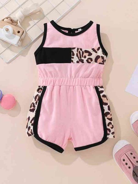 

baby girl leopard panel ringer tank romper she, Blue