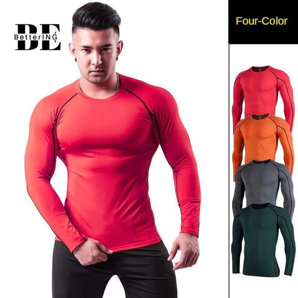 

running jerseys 2021 four seasons fitness wear men's high elasticity breathable long sleeve quick dry t shirt basketball sweat, Black;blue
