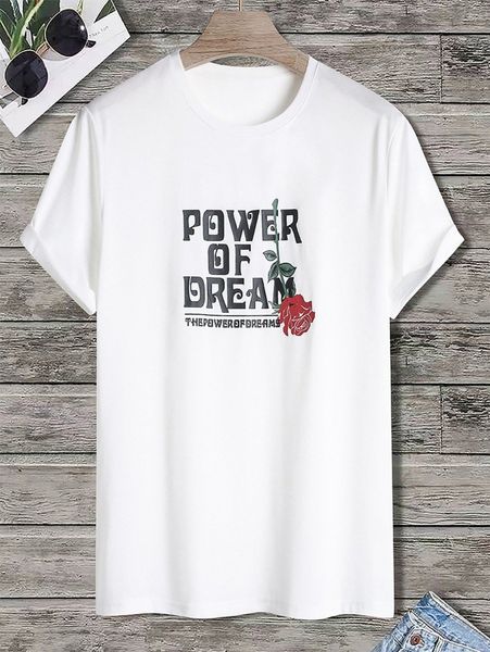 

men letter & floral print tee 39ow#, White;black