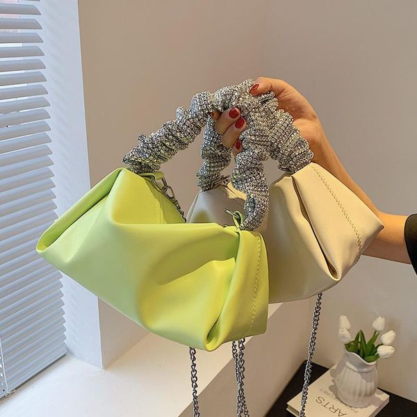 

evening bags diamond pleated tote bag 2021 summer high-quality soft pu leather women's designer handbag chain shoulder messenger