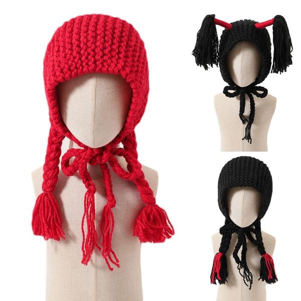 

caps & hats child's braided hair shape acrylic fibres hat warmer knitted cosplay cap winter holiday presents for children, Yellow