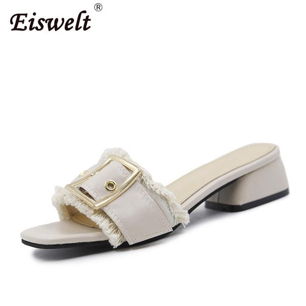 

summer slippers wwomens zapatos mujer square heels decorated with metal buckle fashion female casual slipper flip flop, Black