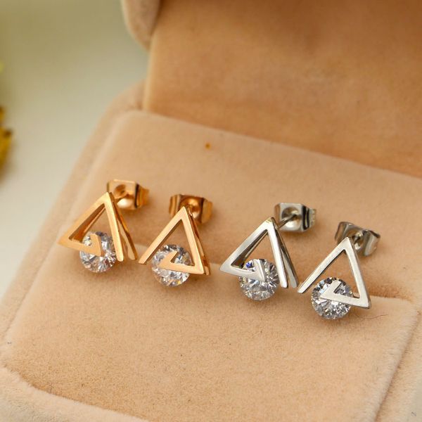 

e1-103 korean triangle clip fashion belt drill versatile women's titanium steel colored gold earrings jewelry, Golden