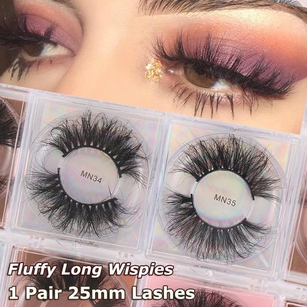 

false eyelashes 1 pair 25mm 100% real mink hair thick natural long eye lashes handmade cross extension makeup beauty tools