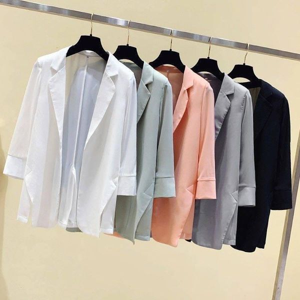 

women's suits & blazers chiffon small suit jacket women summer thin section mid-length sun protection clothing korean professional wild, White;black