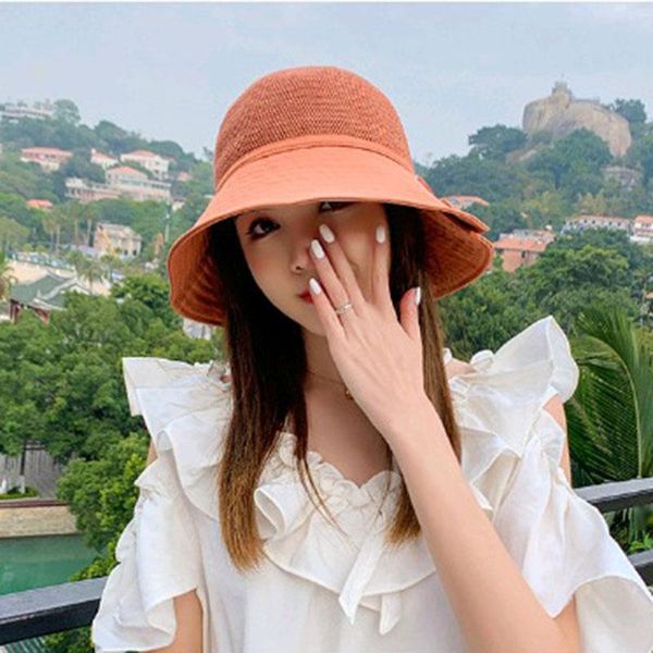 

wide brim hats solid color for women summer buttons sun uv protection fisherman cap korea female bucket hat cotton foldable, Blue;gray