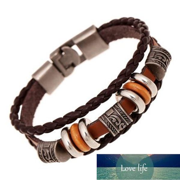 Lucky Vintage Herren Lederarmband Holzperlen Charm Mehrschichtige geflochtene Armbänder Armreifen Damen Pulseira Masculina Fabrikpreis Expertendesign Qualität Neueste