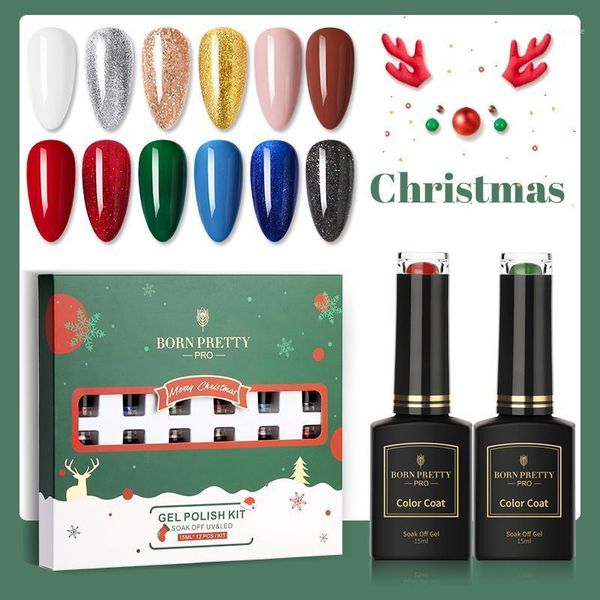 

pretty pro 12 pcs/set 15ml christmas collection gel nail polish red blue gold silver colors art uv for manicure1, Red;pink