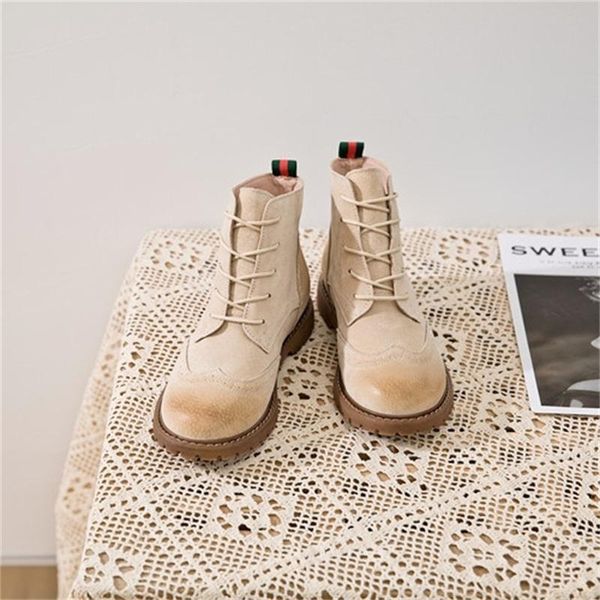 

boots women shoes 2021 spring genuine leather female short suede booties british lace retro trend naked, Black