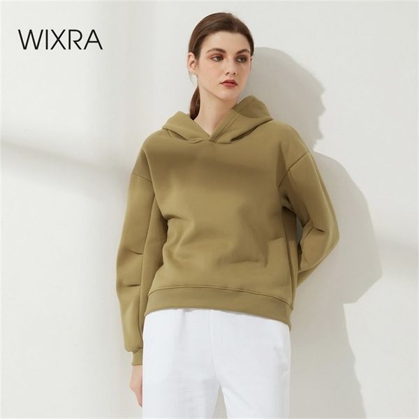 

wixra women fleece hoodies sweatshirts autumn winter solid loose thicken hooded sweatshirt casual jumper pullover 210809, Black