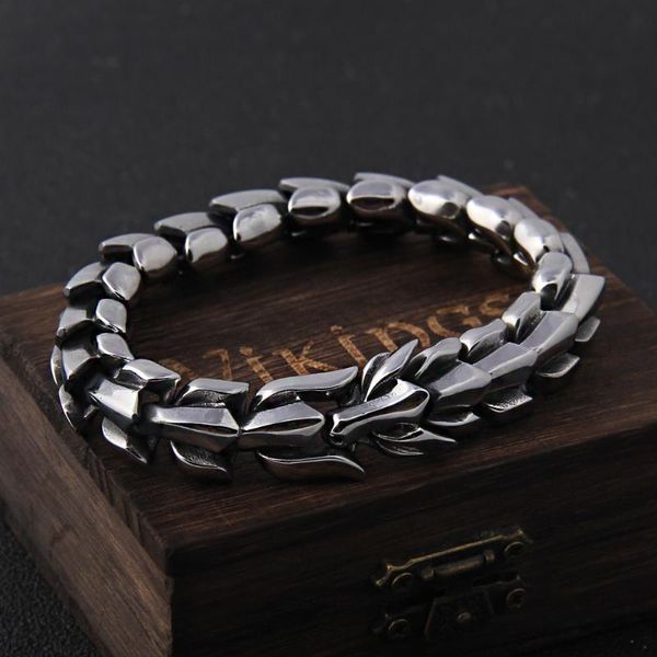 

link, chain viking ouroboros vintage punk bracelet for men stainless steel fashion jewelry hippop street culture, Black